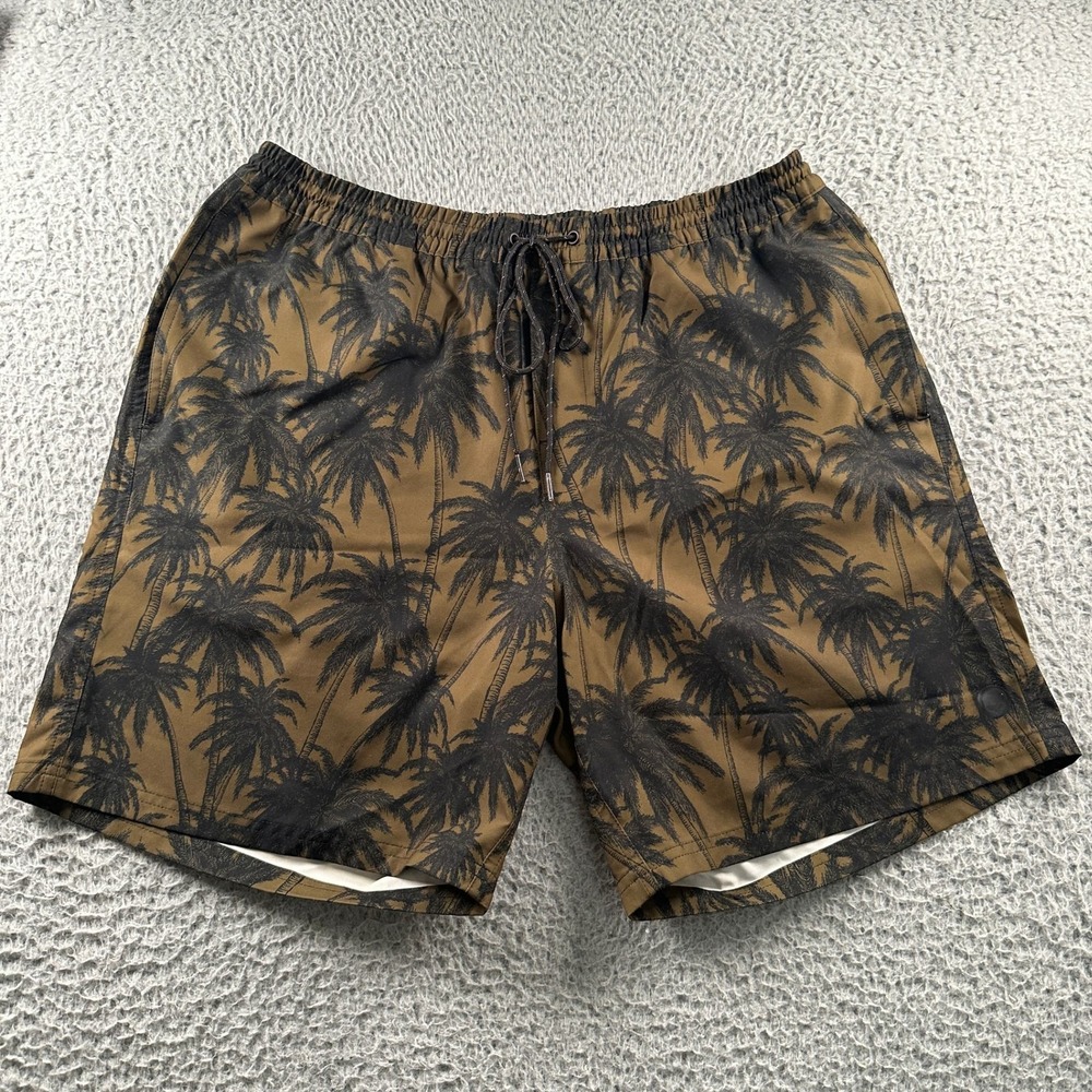 Outerknown Swim Trunks Mens 33 Olive Palm Print Drawstring Unlined‎ Quick Dry